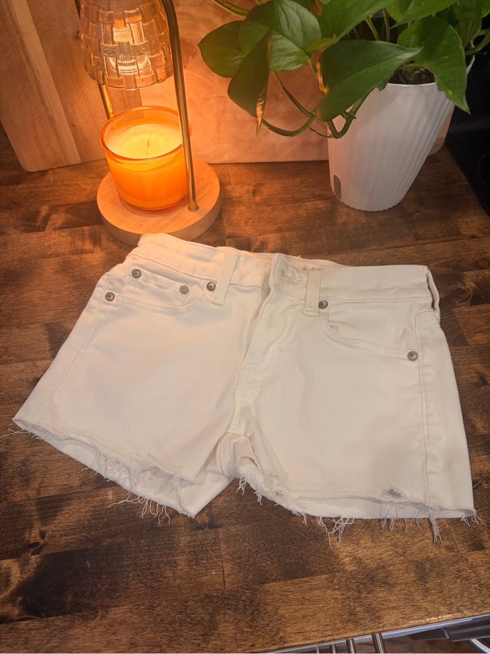 American Eagle Outfitters White Frayed Denim Shorts